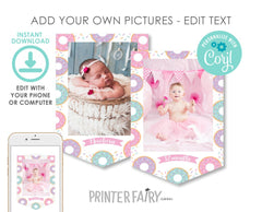 Donut 1st Birthday Monthly Photo Banner EDITABLE Template, Instant Download