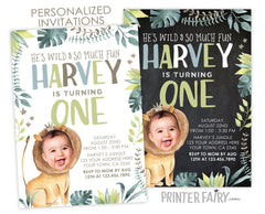 Lion Photo Birthday Invitation, Wild One, Jungle Theme (Digital)