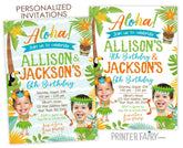 Luau Joint Birthday Invitation, Siblings Pool Party (Digital Invite)