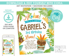 Editable Luau Birthday Invitation, Hawaiian Beach Party (Digital Invite)