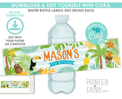Luau Water Bottle Labels, Editable Tropical Party Decor (Instant Download)