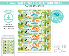 Luau Water Bottle Labels, Editable Tropical Party Decor (Instant Download)