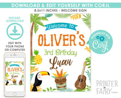 Luau Welcome Sign EDITABLE Template, Hawaiian Party, INSTANT DOWNLOAD