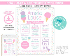 Ice Cream Birthday Board, Editable Digital Sign (Instant Download)