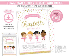 Editable Ballerina Birthday Invitation, Dance Party (Instant Download)