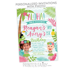 Luau Siblings Birthday Invitation, Joint Pool Party (Digital Invite)
