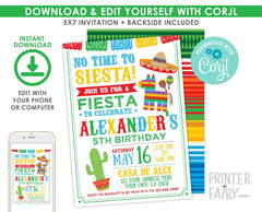 Mexican Fiesta Invitation Editable Template for any age, INSTANT DOWNLOAD