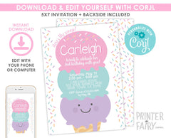 Editable Ice Cream Birthday Invitation, Sprinkles Party (Digital Download)