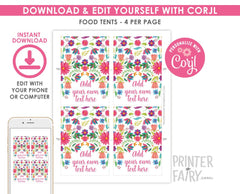 Mexican Fiesta Food Tents Editable Template Place Cards (Instant Download)