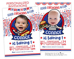 4th of July BBQ Photo Invitation, Little Firecracker (Digital)