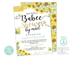 Bee Baby Shower by Mail Invitation, Sunflower Theme (Digital Download)