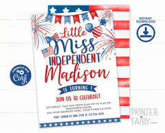 4th of July Birthday Invitation, Little Firecracker Invite (Digital Download)