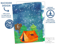 Camping Birthday Invitation Editable Template (Instant Download)