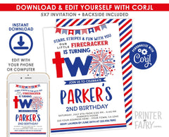 4th of July 2nd Birthday Invitation, Editable Digital Invite