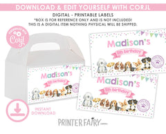 Puppy Adoption Party Box Labels, Dog Birthday Decorations (Instant Download)