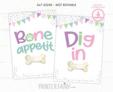 Dog Birthday Signs, Bone Appetit, Dig In, 5x7 (Instant Download)