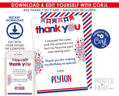 4th of July Thank You Cards, Editable Patriotic Notes (Digital Invite)