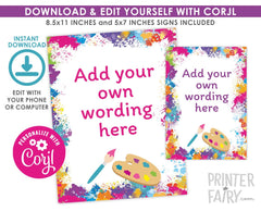 Art Party Decoration Sign, EDITABLE, Art Sign, Art Birthday Party, Paint Birthday, Art Party Decor, EDIT YOURSELF Digital, Instant Download