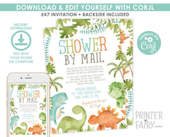 Baby Shower by Mail Dinosaur Invitation EDITABLE Template, Instant Download