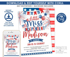 4th of July Birthday Invitation, Little Firecracker Invite (Digital Download)