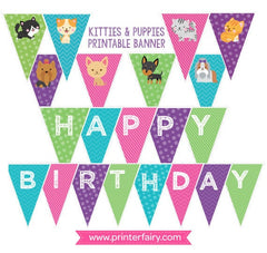 Puppies and Kitties Birthday Banner, Pet Adoption Party (Digital Files)
