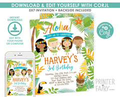 Editable Luau Birthday Invitation, Hawaiian Pool Party (Instant Download)
