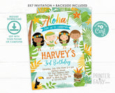 Luau Birthday Invitation, Editable Hawaiian Pool Party (Instant Download)