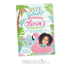 Flamingo Pool Party Invitation with Photo (Digital Invitation)