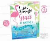 Flamingo Birthday Invitation, Editable Tropical Party (Instant Download)