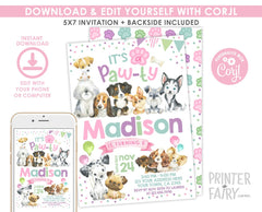 Puppy Pawty Birthday Invitation, Editable Dog Party Invite (INSTANT DOWNLOAD)