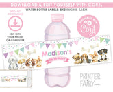 Puppy Birthday Water Bottle Labels, Editable Pet Party Decor (Instant Download)
