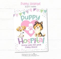 Puppy Party Pet Hospital Sign, Vet Check Up (Instant Download)