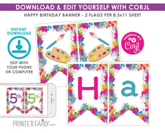 Art Party Birthday Banner, Editable Printable (Instant Download)