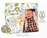 Wild One Safari Birthday Invitation, Jungle Animals (Digital Download)