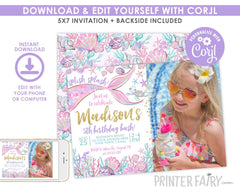 Editable Mermaid Birthday Invitation with Photo (Digital Download)