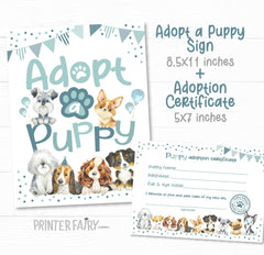 Puppy Adoption Party Sign Certificate (Instant Download)