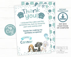 Puppy Thank You Cards, Dog Birthday Party Notes (Instant Download)