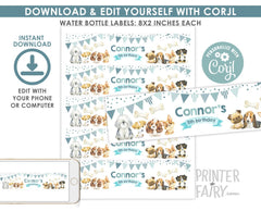 Puppy Birthday Water Bottle Labels, Dog Paw-ty Decorations (Instant Download)