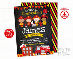 Editable Firefighter Birthday Party Invitation Template (Instant Download)