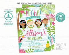 Luau Birthday Invitation, Tropical Beach Party, Editable (Digital Download)