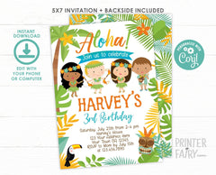 Editable Luau Birthday Invitation, Hawaiian Pool Party (Instant Download)