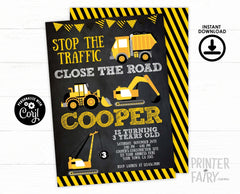 Construction Truck Birthday Invitation, Editable Template (Digital)