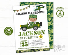 Editable Army Birthday Invitation, Camo Party (Digital Download)
