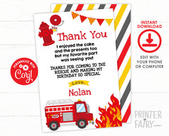 Firefighter Thank You Cards Editable Template, INSTANT DOWNLOAD