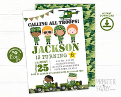 Editable Army Birthday Invitation, Camo Party (Digital Invitation)
