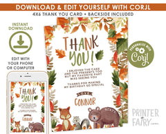 Wild One Thank You Cards, Forest Animals, Editable (Digital Download)