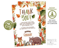 Wild One Thank You Cards, Forest Animals, Editable (Digital Download)