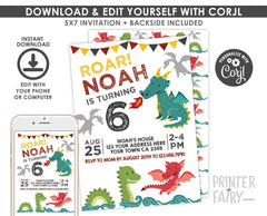Dragon Birthday Invitation, Editable Knight Party (Digital Download)