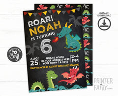 Editable Dragon Birthday Invitation, Medieval Knight Party (Instant Download)