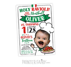 Spaghetti Birthday Invitation with Photo, Italian Theme (Digital Download)